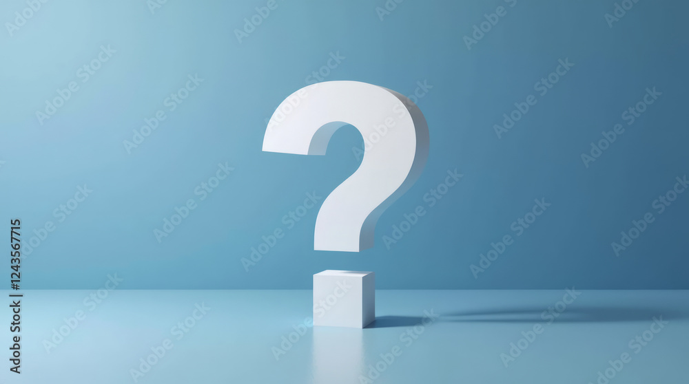 Minimalist Scene with a White Question Mark Standing Upright on a Smooth Surface Minimalist Scene with a White Question Mark Standing Upright on a Smooth Surface