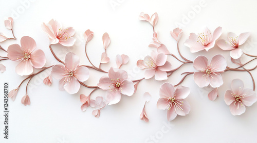 Wallpaper Mural Cherry Blossom on a White Background, Soft Floral Aesthetic with Delicate Pink Flowers Torontodigital.ca