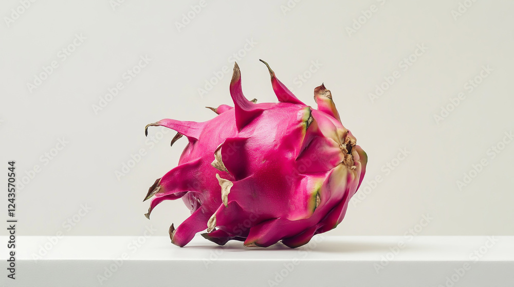 Dragon fruit with a white background, vibrant and fresh, showcasing its unique texture and color Dragon fruit with a white background, vibrant and fresh, showcasing its unique texture and color