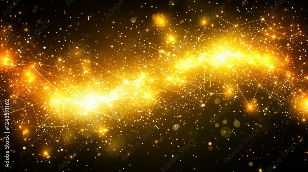 Fototapeta premium Abstract representation of a particle connection network, featuring vibrant particles and interconnected lines, illustrating the intricate nature of digital communication and data exchange.