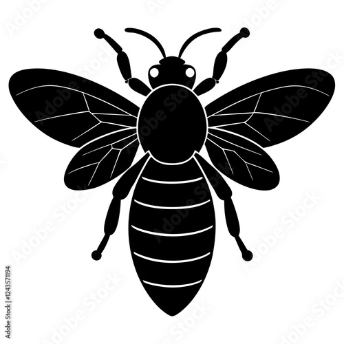 Honeybee Silhouette Gracefully Resting on White Background