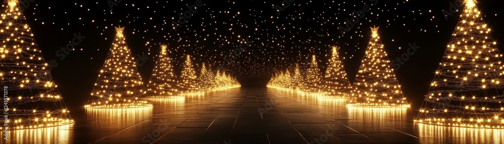 Naklejka premium Captivating view long row of lights illuminating the night pathway illuminated