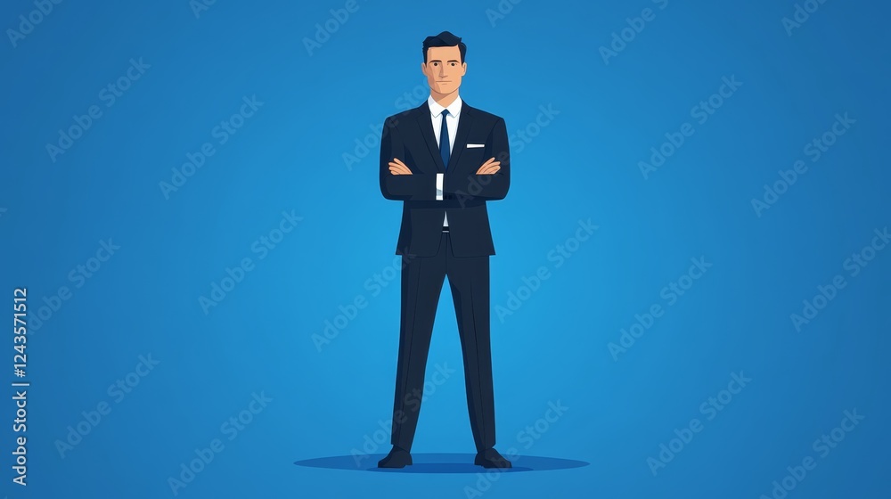 Portrait of confident businessman in sharp suit with arms crossed exuding professionalism