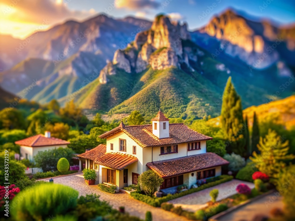 Mission Style House Mountain Foothills - Tilt-Shift Photography