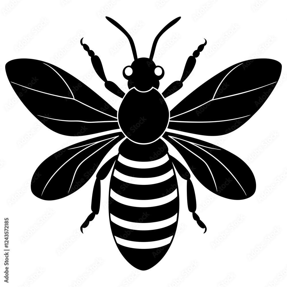 Honeybee Silhouette Gracefully Resting on White Background Honeybee Silhouette Gracefully Resting on White Background
