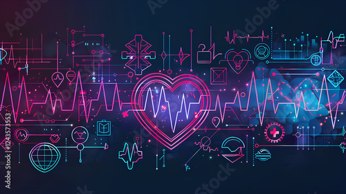 The concept of cardiology and heart health, graphic illustration of the banner.