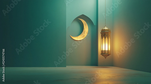 Ramadan Kareem Minimalist Crescent and Lantern Design Elegant Islamic Silhouette Art