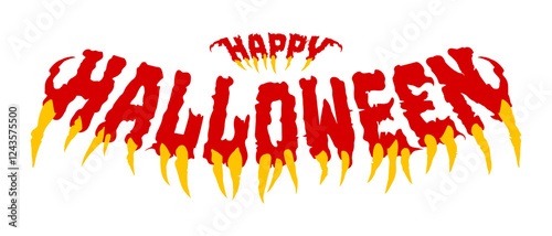 Happy Halloween aggressive text with teeth. Stylish Happy Halloween letter design. Horror sticker, invitation, banner, background, etc. Vector illustration.