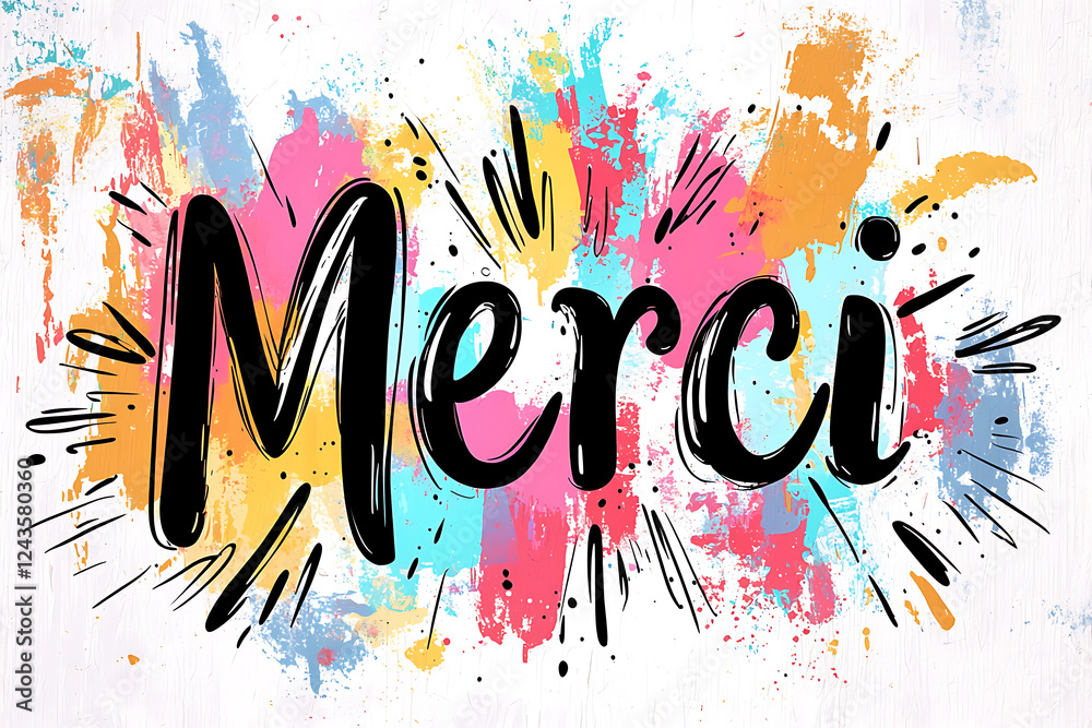 Obraz premium Merci colorful handwritten text illustration