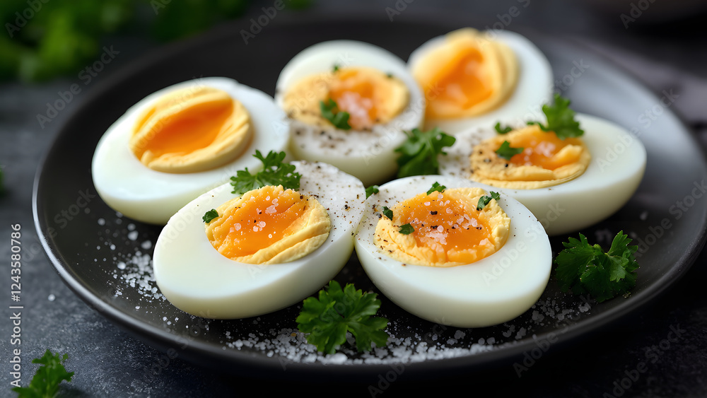 Boiled Eggs Cut in Half with Seasoning Boiled Eggs Cut in Half with Seasoning