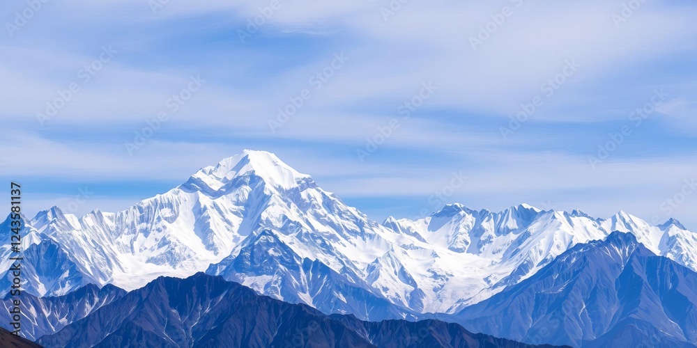 Obraz premium Majestic Himalaya mountain scenery with Ama Dablam peak on Mount Everest base camp trek in Nepal, nature, Himalayas, mountains