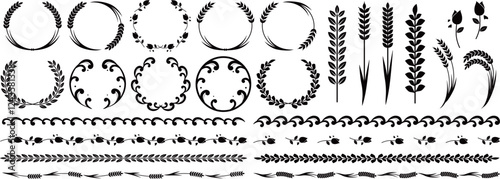 自然モチーフのフレームと装飾セット　ブラック