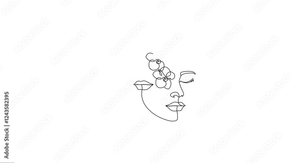 Animated one continuous single-line drawing of women with orchid flowers. Blooming flower branch feminine minimal linear animation full-length 4k video clip. The decorative girl motion graphics. Animated one continuous single-line drawing of women with orchid flowers. Blooming flower branch feminine minimal linear animation full-length 4k video clip. The decorative girl motion graphics.