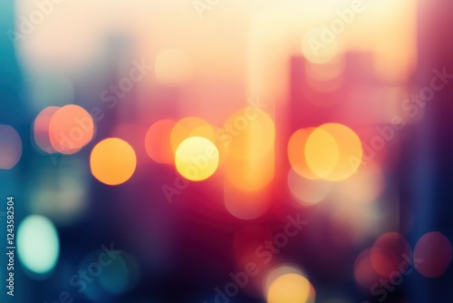 Abstract Blur Background of City Lights in Warm Tones at Sunset or Dawn with Soft Focus