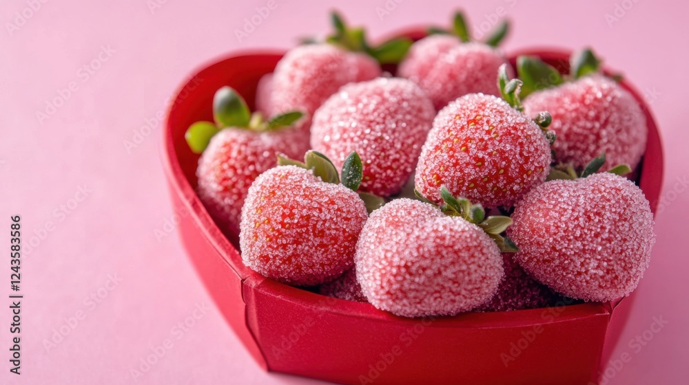 A Delightful Array of Heart-Shaped Peach Gummies, Sprinkled with a Delicate Sugar Coating, Nestled in a Vibrant Red Heart-Shaped Box, Accompanied by Fresh Strawberries, Alluringly Placed on a Soft Pin A Delightful Array of Heart-Shaped Peach Gummies, Sprinkled with a Delicate Sugar Coating, Nestled in a Vibrant Red Heart-Shaped Box, Accompanied by Fresh Strawberries, Alluringly Placed on a Soft Pin