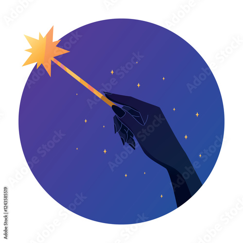 Hand holding a magic wand