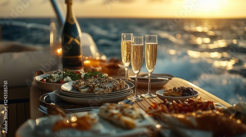 Luxury yacht sea dinner