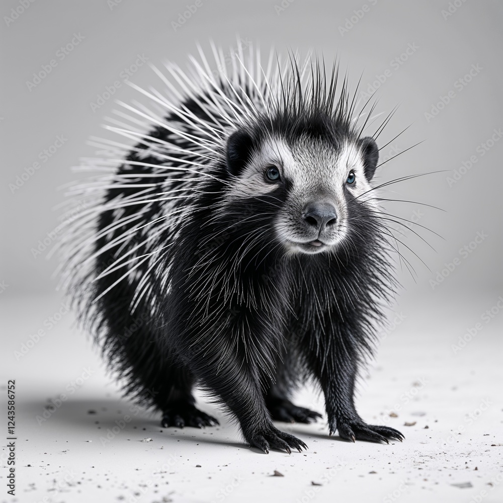 Porcupine black and white on plain white background Porcupine black and white on plain white background
