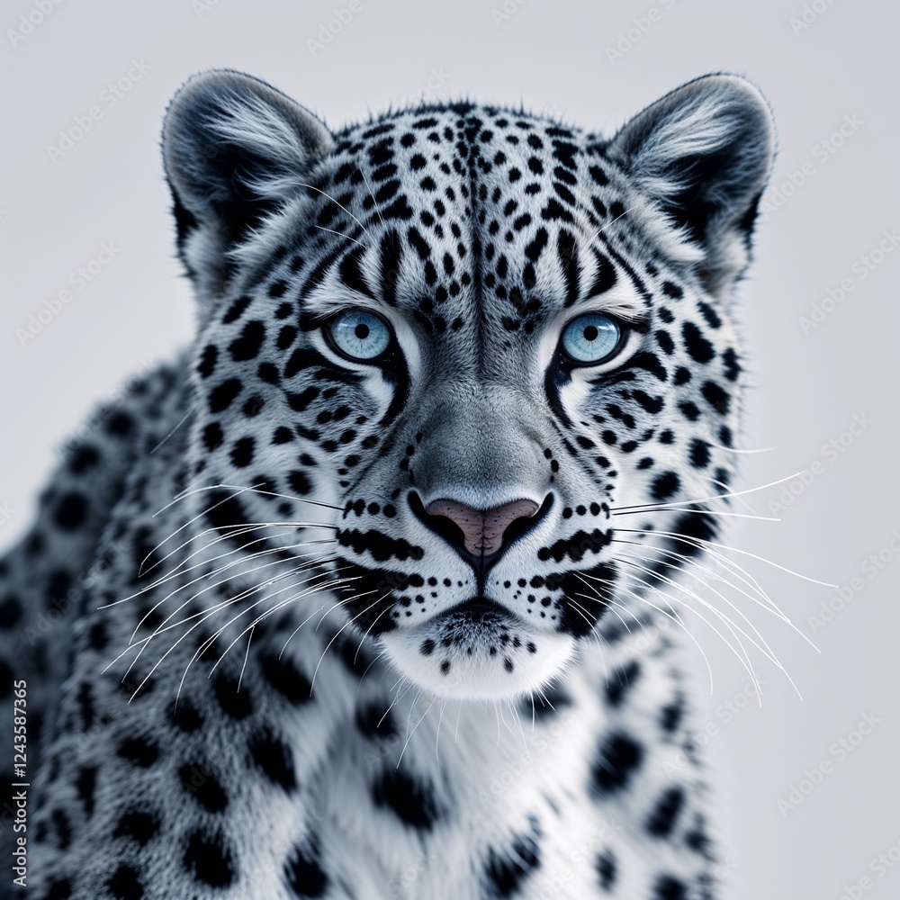Naklejka premium Snow leopard gray and white on plain white background