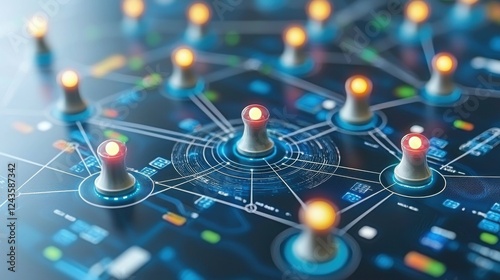 Digital abstract network background with sleek lines, glowing nodes, and interconnected data points, symbolizing the future of technology, digital communication, and global connectivity.