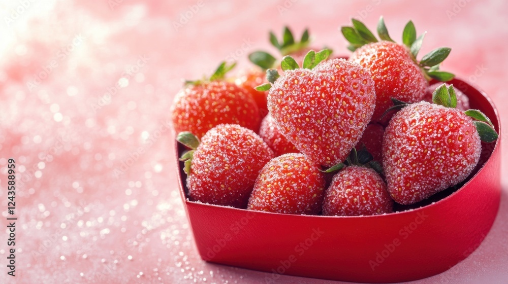 A Delightful Array of Heart-Shaped Peach Gummies, Sprinkled with a Delicate Sugar Coating, Nestled in a Vibrant Red Heart-Shaped Box, Accompanied by Fresh Strawberries, Alluringly Placed on a Soft Pin A Delightful Array of Heart-Shaped Peach Gummies, Sprinkled with a Delicate Sugar Coating, Nestled in a Vibrant Red Heart-Shaped Box, Accompanied by Fresh Strawberries, Alluringly Placed on a Soft Pin