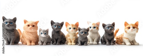 Adorable Collection of Cute Cat Figurines in Various Colors and Poses Displayed in a Bright White Background photo