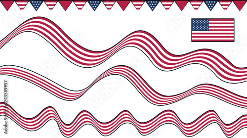A decorative design featuring wavy lines and the American flag, suitable for festive occasions.