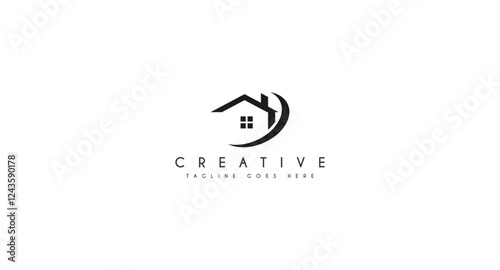 House Home real estate with swoosh logo design vector illustration.