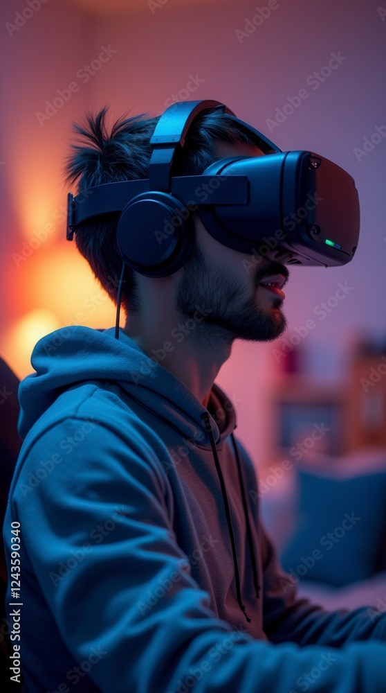 Active VR Gamer Moving in Home Gaming Space Active VR Gamer Moving in Home Gaming Space
