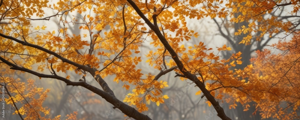 Vibrant orange and yellow autumn leaves on bare branches , leaf fall, colourful leaves, tree leaves drop Vibrant orange and yellow autumn leaves on bare branches , leaf fall, colourful leaves, tree leaves drop