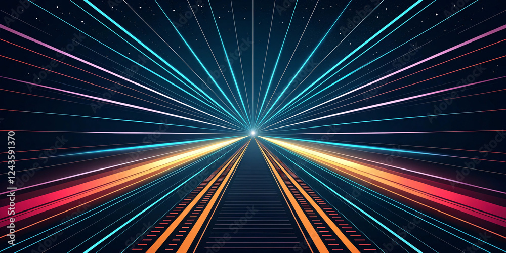 Fototapeta premium Abstract light burst with colorful rays and motion on a fast highway