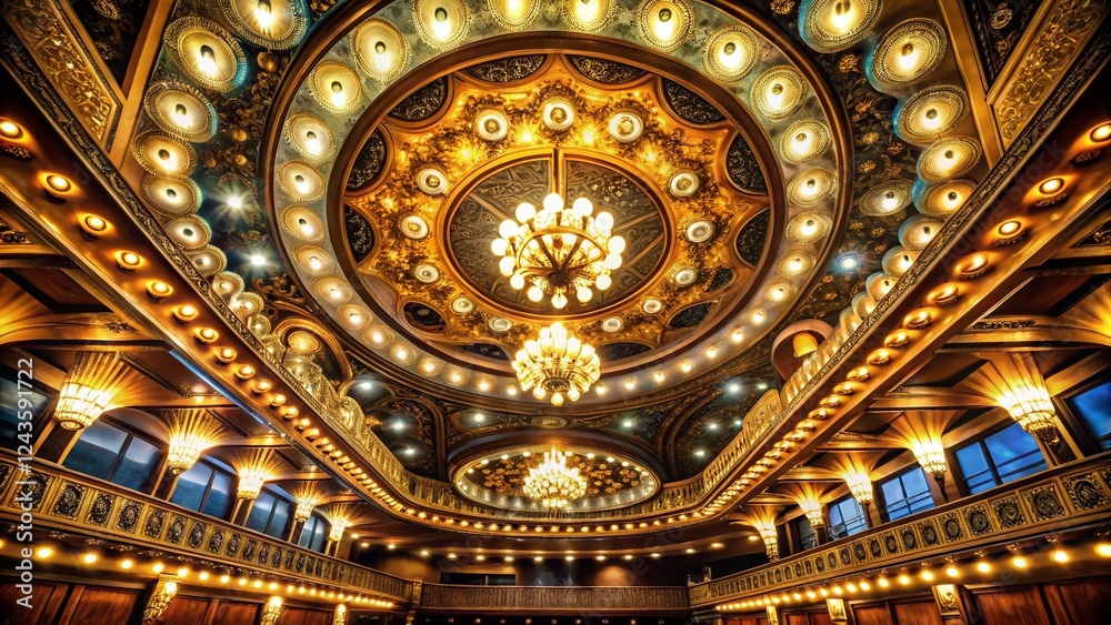 Obraz premium Panoramic View of Marquee Lights Adorning Theater Ceiling