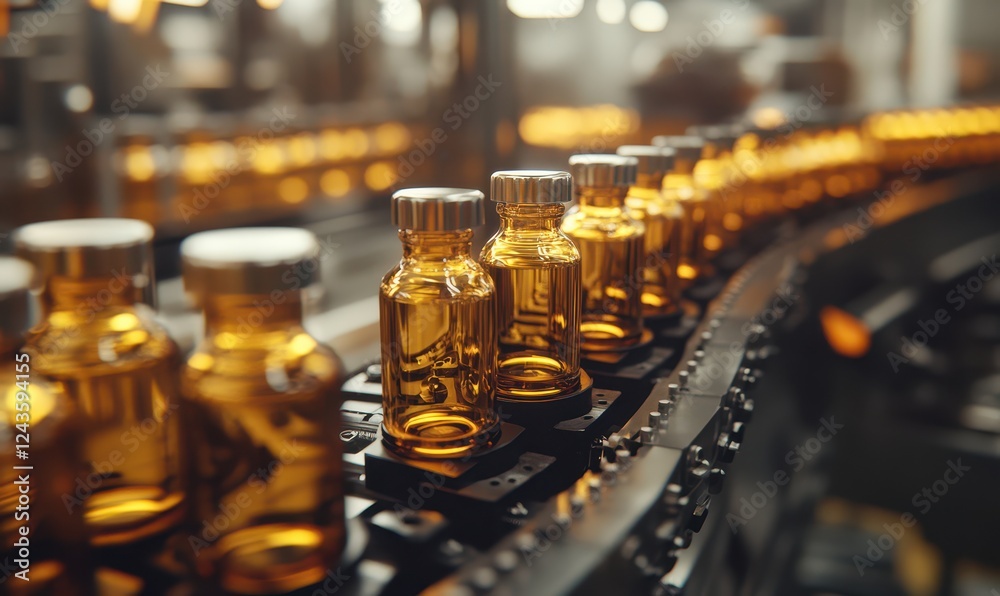 Medical vials on production line at clear pharmaceutical factory, Pharmaceutical machine working pharmaceutical glass bottles production line Medical vials on production line at clear pharmaceutical factory, Pharmaceutical machine working pharmaceutical glass bottles production line