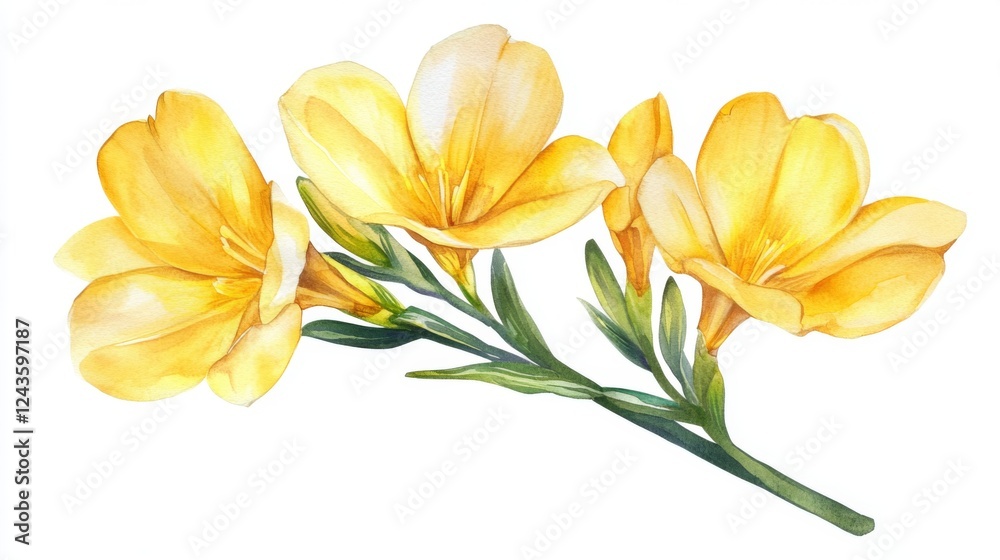 Fototapeta premium Watercolor Yellow Flowers - A Vibrant Floral Illustration