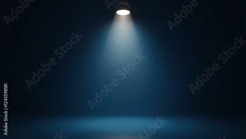 Color navy blue backdrop with an aesthetically positioned spotlight lamp at the top, casting soft, evenly distributed light across the scene