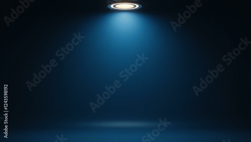 Color navy blue backdrop with an aesthetically positioned spotlight lamp at the top, casting soft, evenly distributed light across the scene