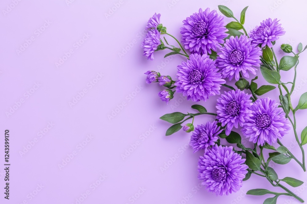 Obraz premium Lilac Aster Delight - Purple asters, elegance, serenity, spring, beauty. A lovely floral arrangement symbolizing tranquility and natural grace.