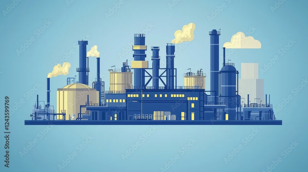 Obraz premium Editable stroke pixel-perfect line icons for oil and gas refinery with detailed representations of tanks, pipelines, refinery units, pumps, and industrial processing equipment.