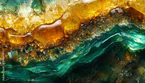 Golden and Green Crystal Geode Formation