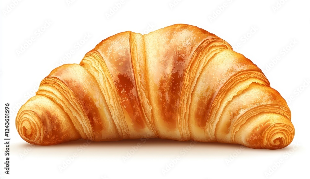 Golden brown pastry, flaky layers, delicious baked goods, isolated on white background. Perfect for bakery, food, and breakfast themes