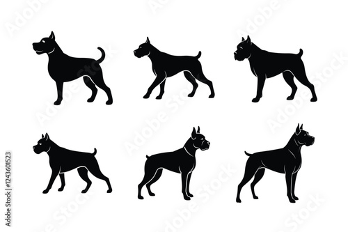 Boxer dog silhouette bundle in black isolated on white