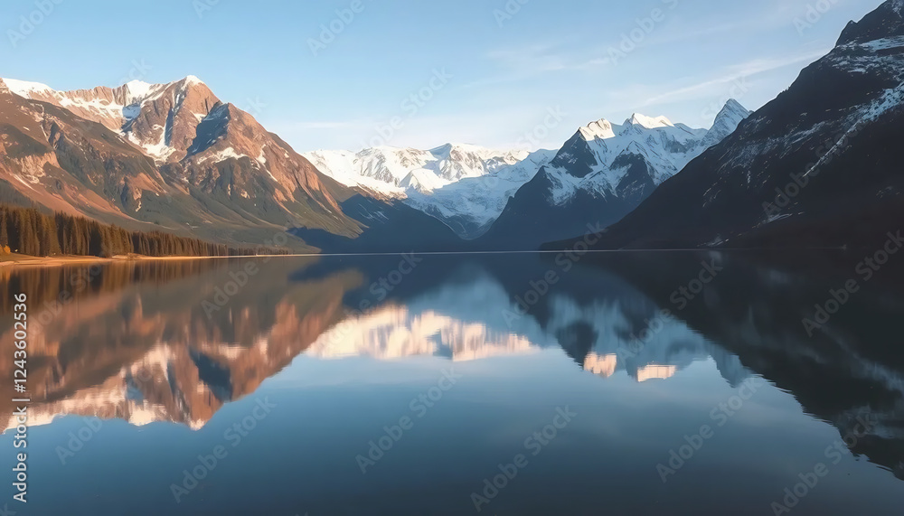 Obraz premium Serene Lake with Reflections of Snow-Capped Mountains