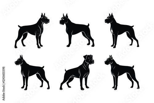 Boxer dog silhouette set isolated on white