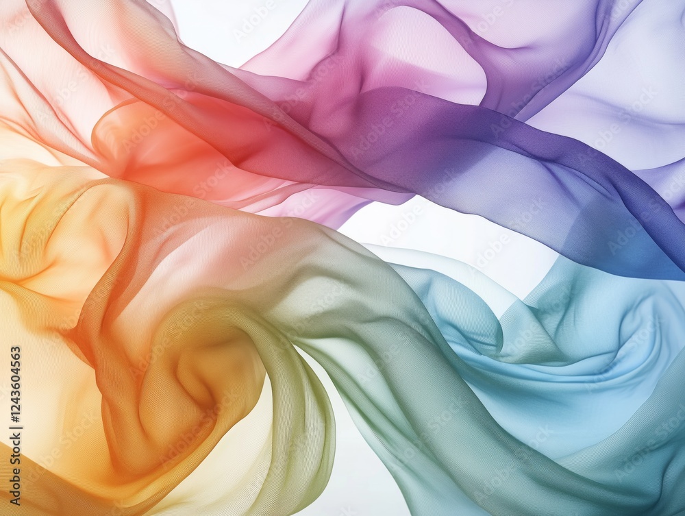 Obraz premium Flowing colorful fabric waves in soft motion...