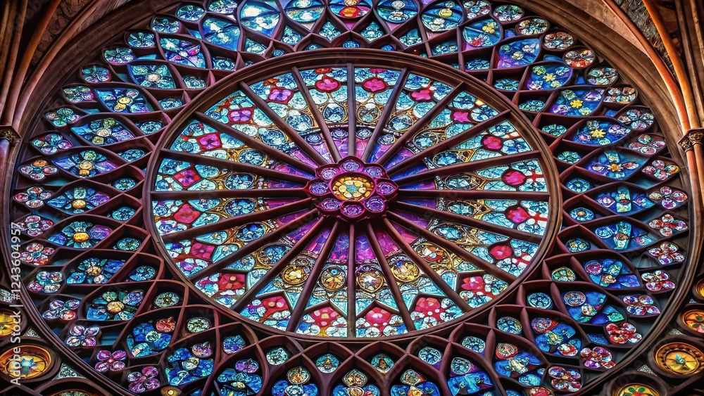 Rose Window Architectural Detail: Triangular Geometric Design in Gothic Cathedral Rose Window Architectural Detail: Triangular Geometric Design in Gothic Cathedral