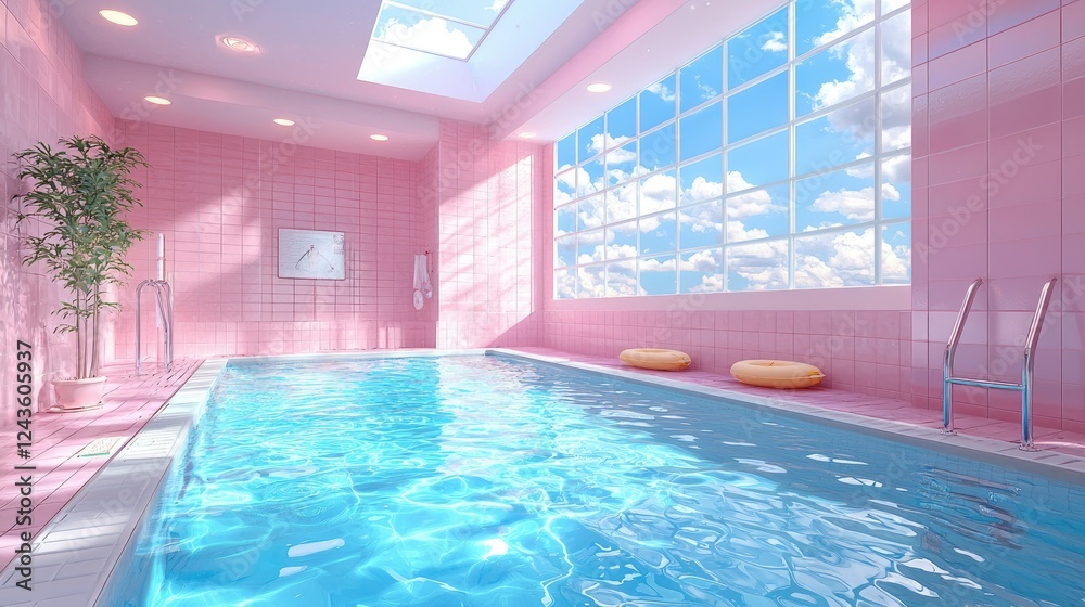 Obraz premium Serene Pink Indoor Pool with Skylight View
