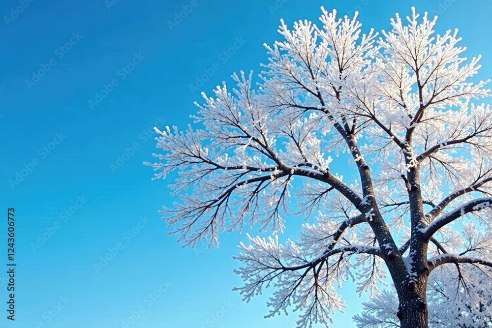 Frost-covered tree branches against a bright blue sky, nature, tree Frost-covered tree branches against a bright blue sky, nature, tree
