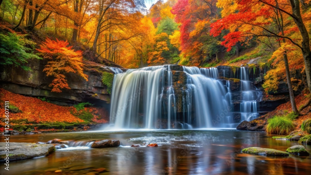 waterfall in autumn foliage, vibrant leaves, autumn colors, vibrant leaves waterfall in autumn foliage, vibrant leaves, autumn colors, vibrant leaves