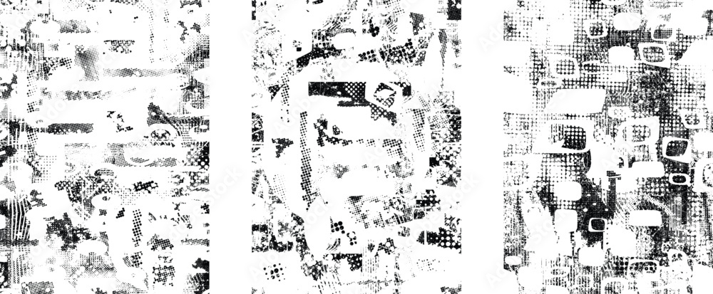 Background with glitch distorted grunge textures . grunge background texture with halftone dots, glitched shapes, textures and lines .Screen print vector background with grunge textured surface.