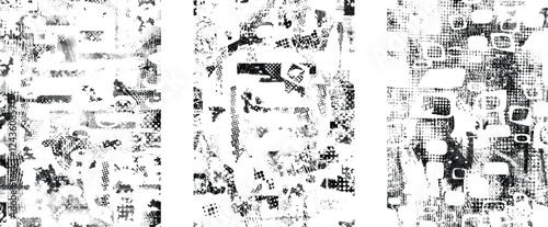 Background with glitch distorted grunge textures . grunge background texture with halftone dots, glitched shapes, textures and lines .Screen print vector background with grunge textured surface.